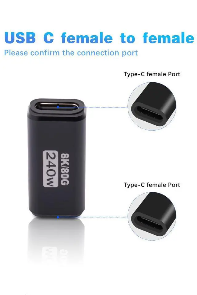 Alt view image 4 of 7 - 80Gbps USB C Female to Female Adapter (240W Fast Charging and 8K@60Hz Video) USB C Coupler Bidirectional Converter for iPad, MacBook,Thunderbolt 5/4 and Type-C Devices (2Pack)
