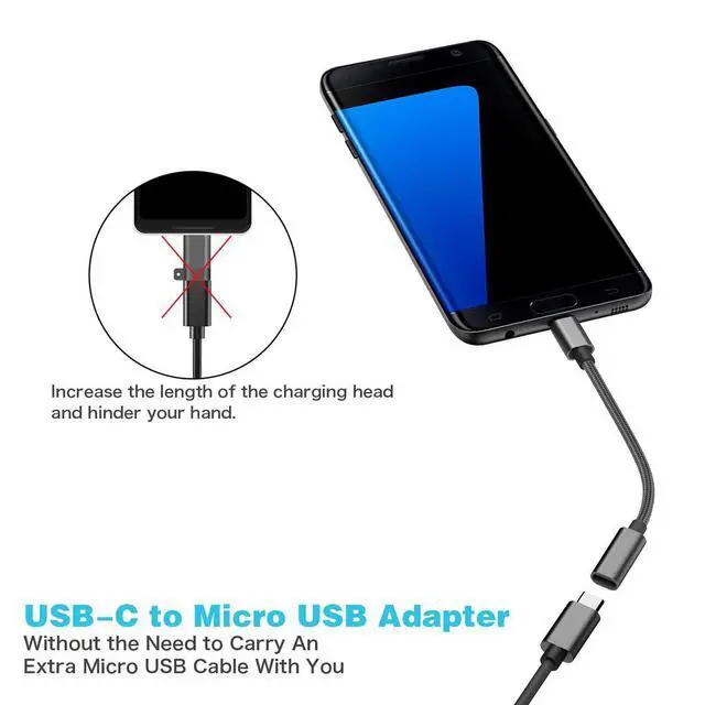 Alt view image 3 of 5 - USB C to Micro USB Adapter, KUXIYAN (2 Pack) Type C Female to Micro USB Male Charger Connector Support Charge & Sync Compatible with Samsung Galaxy S7 Edge S6, LG Nexus 5 4 and Micro USB Devices-Black