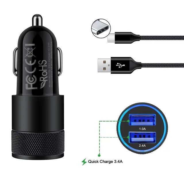Alt view image 4 of 6 - USB Type C Car Charger, Dual Port Car Adapter with 6ft Fast Charge USB C Cable for Samsung Galaxy S25 S24 S23 S22 S21 S20 S10 A17 A16 A15,iPhone Air/17/16/15,Google Pixel 10 9 8 Pro 7 7a 6a 6,Moto,LG