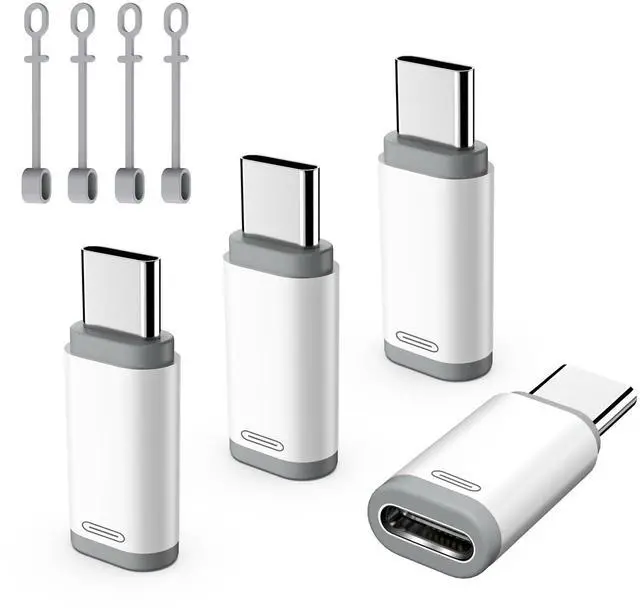 Main image of Lightning Female to USB C Male Adapter, 4 Pack USB C to Lightning Adapter Supports Charging & Data Sync with Anti-Lost Loop for iPhone 17/16 Pro Max Plus, iPad Pro/Air, Not for Audio/OTG, White