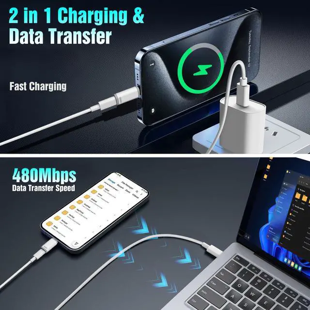 Alt view image 4 of 7 - Lightning Female to USB C Male Adapter, 4 Pack USB C to Lightning Adapter Supports Charging & Data Sync with Anti-Lost Loop for iPhone 17/16 Pro Max Plus, iPad Pro/Air, Not for Audio/OTG, White