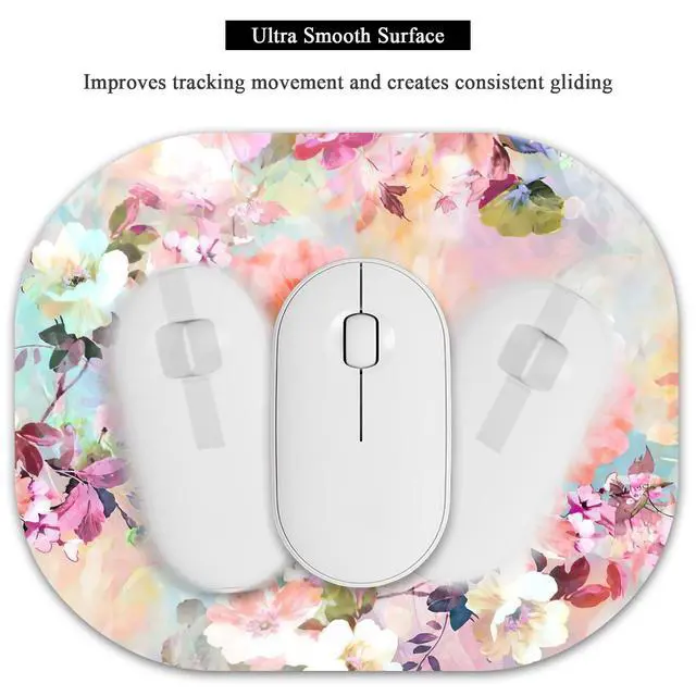 Alt view image 5 of 7 - Small Mouse Pad 6 x 7 Inch, Oval Mini Mouse Pad with Non-Slip Rubber Base, Waterproof Compact Mouse Mat for Laptop Computer Wireless Mouse Keyboard Tray Home Office Travel, Peonies Floral