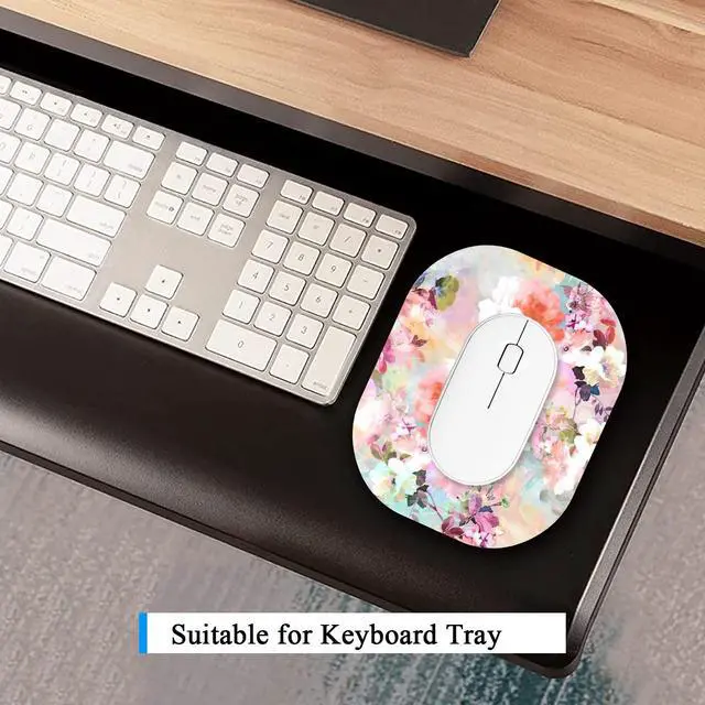 Alt view image 3 of 7 - Small Mouse Pad 6 x 7 Inch, Oval Mini Mouse Pad with Non-Slip Rubber Base, Waterproof Compact Mouse Mat for Laptop Computer Wireless Mouse Keyboard Tray Home Office Travel, Peonies Floral