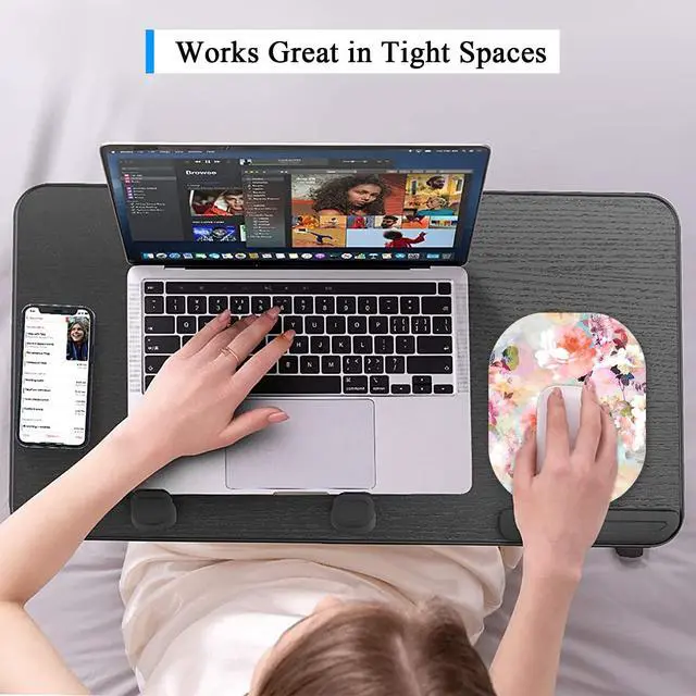 Alt view image 4 of 7 - Small Mouse Pad 6 x 7 Inch, Oval Mini Mouse Pad with Non-Slip Rubber Base, Waterproof Compact Mouse Mat for Laptop Computer Wireless Mouse Keyboard Tray Home Office Travel, Peonies Floral