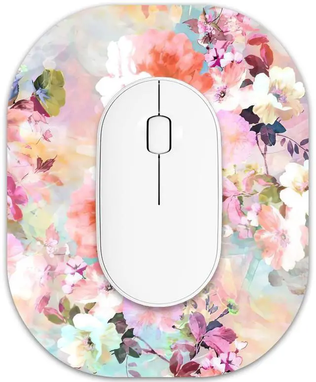 Main image of Small Mouse Pad 6 x 7 Inch, Oval Mini Mouse Pad with Non-Slip Rubber Base, Waterproof Compact Mouse Mat for Laptop Computer Wireless Mouse Keyboard Tray Home Office Travel, Peonies Floral