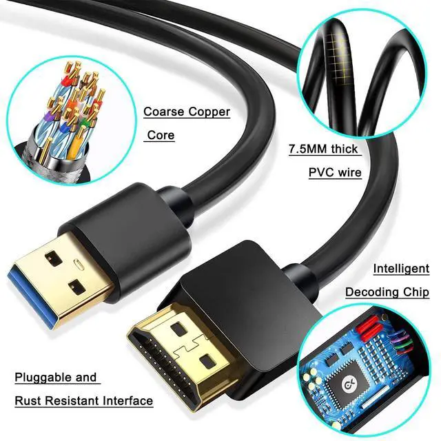 Alt view image 4 of 6 - USB to HDMI Adapter Cable 6.6FT, USB to HDMI Cable Male to Male Full 1080P HD Display Cable Audio Video Converter Cord for PC/Laptop to Monitor/HDTV/Projector (Only for Windows)