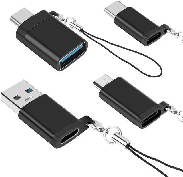 Main image of USB-C to USB3.0 Adapter, USBC Female to USB-A Male Type-C to Micro-USB Adapter, Micro USB (Female) to USB C (Male) Adapters with Lanyard (4 Pack) for MacBook Pro, Samsung, PC