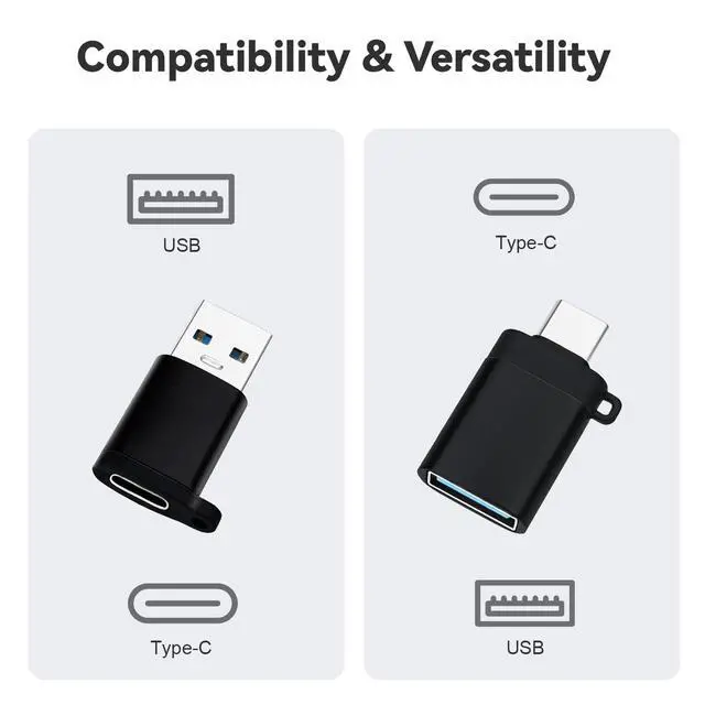 Alt view image 3 of 7 - USB-C to USB3.0 Adapter, USBC Female to USB-A Male Type-C to Micro-USB Adapter, Micro USB (Female) to USB C (Male) Adapters with Lanyard (4 Pack) for MacBook Pro, Samsung, PC