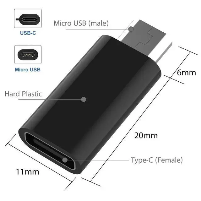 Alt view image 5 of 5 - USB C Female to Micro USB Male Adapter (2-Pack), Micro USB to USB C Adapter Fast Charger Power Cable Plug Strip Extender for Nexus LG Xbox PS Kindle Samsung Galaxy Devices (Black)
