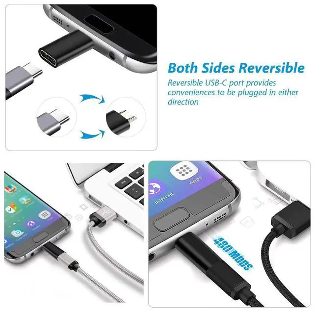 Alt view image 3 of 5 - USB C Female to Micro USB Male Adapter (2-Pack), Micro USB to USB C Adapter Fast Charger Power Cable Plug Strip Extender for Nexus LG Xbox PS Kindle Samsung Galaxy Devices (Black)