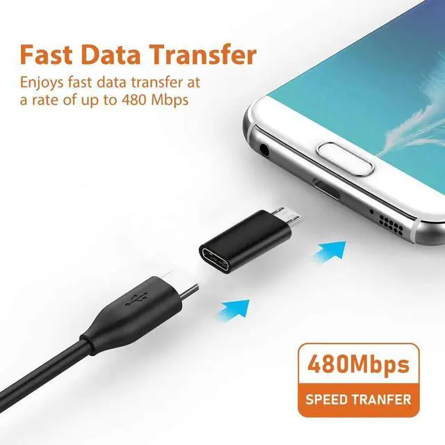 Alt view image 2 of 5 - USB C Female to Micro USB Male Adapter (2-Pack), Micro USB to USB C Adapter Fast Charger Power Cable Plug Strip Extender for Nexus LG Xbox PS Kindle Samsung Galaxy Devices (Black)