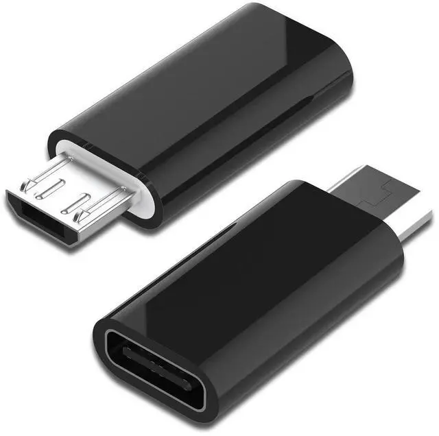 Main image of USB C Female to Micro USB Male Adapter (2-Pack), Micro USB to USB C Adapter Fast Charger Power Cable Plug Strip Extender for Nexus LG Xbox PS Kindle Samsung Galaxy Devices (Black)