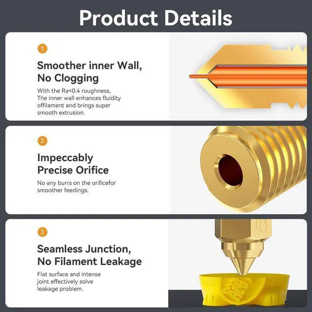Alt view image 6 of 7 - Official Ender 3 V3 SE Nozzle, 0.4mm 5 Pcs High Speed M6 Extruder Nozzles, 3D Printer Brass High Temperature Wear Resistant Nozzle for Ender 5 S1, Ender 7