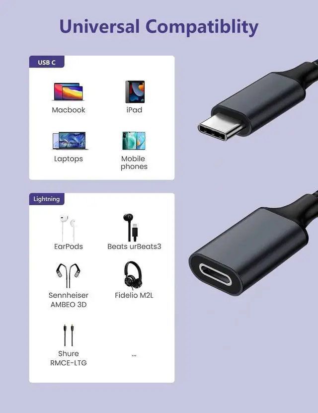 Alt view image 2 of 7 - USB C to Lightning Audio Adapter for iPhone 15, USB Type C Male to Lightning HiFi Audio Female Headphones Converter Fit with iPhone 15/15Pro, iPad Pro, iPad Air 5/4 MacBook, Galaxy S23/S22/S21