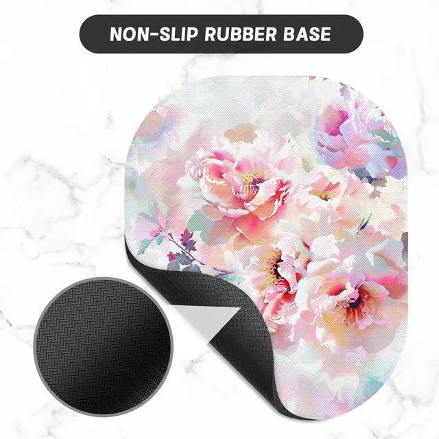 Alt view image 3 of 7 - Small Mouse Pad, 6 x 7 Inch, Oval Mini Mouse Pad with Non-Slip Rubber Base for Laptop Wireless Mouse Keyboard Tray Mousepad, Floral Pattern