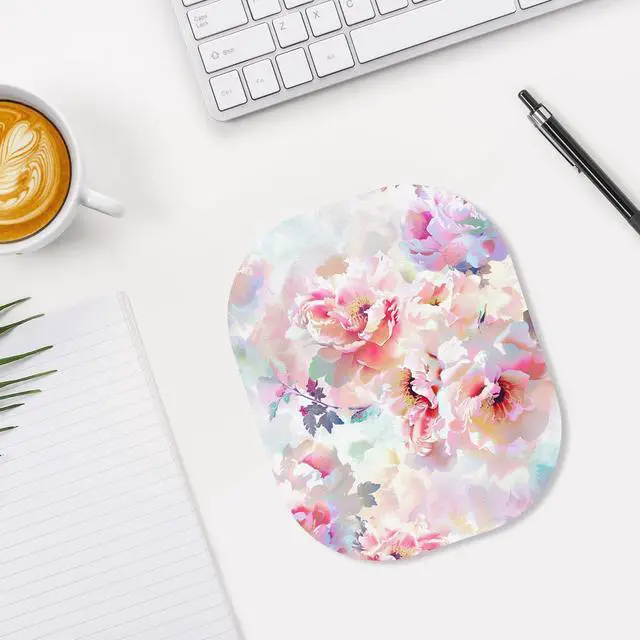Alt view image 6 of 7 - Small Mouse Pad, 6 x 7 Inch, Oval Mini Mouse Pad with Non-Slip Rubber Base for Laptop Wireless Mouse Keyboard Tray Mousepad, Floral Pattern