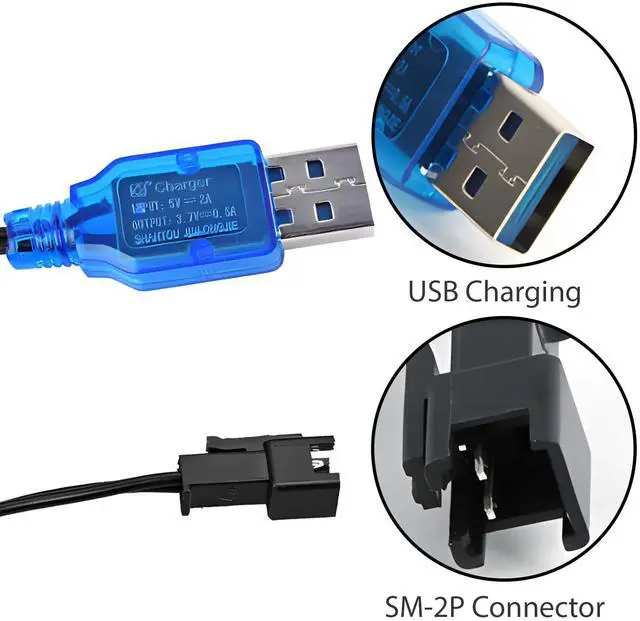 Alt view image 2 of 7 - 3.7V Lipo Battery Charger - SM-2P Cable RC Toy Remote Control Car Vehicle Rechargeable Li-ion Batteries Chargers USB for Bunch Bubble Gun Stunt Truck Boat 2 Pack