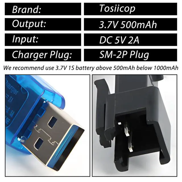 Alt view image 5 of 7 - 3.7V Lipo Battery Charger - SM-2P Cable RC Toy Remote Control Car Vehicle Rechargeable Li-ion Batteries Chargers USB for Bunch Bubble Gun Stunt Truck Boat 2 Pack