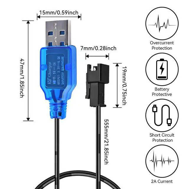 Alt view image 7 of 7 - 3.7V Lipo Battery Charger - SM-2P Cable RC Toy Remote Control Car Vehicle Rechargeable Li-ion Batteries Chargers USB for Bunch Bubble Gun Stunt Truck Boat 2 Pack