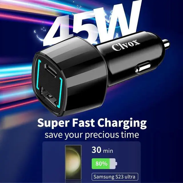 Alt view image 3 of 7 - 63W USB C Car Charger, 45W Type C Super Fast Charging Compatible for Samsung Galaxy S26/S25 Plus/Ultra/S23/S22/W24/Z Flip5/Z Fold5, iPhone 17 Pro Max/16/15 Car Adapter&3ft Cord with E-Mark Chip