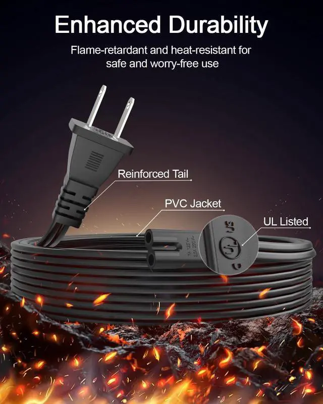 Alt view image 4 of 7 - 2 Prong AC Power Cord for PS5 PS4 PS3 PlayStation Cord,Xbox One S/X,Series S/X Replacement 6Ft Non-Polarized C8 Power Cable