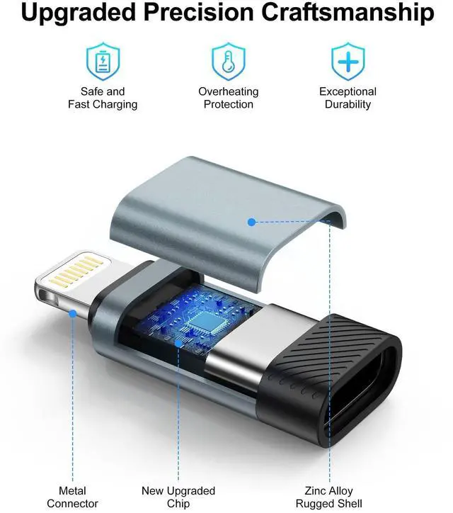 Main image of USB C to Lightning Adapter 4 Pack, USB-C Female to Lightning Male Converter for iPhone 14 13 12 11 Pro Max Plus XR SE, Fast Charging & Data Sync Type C to Lightning Adapter for AirPods (No Audio/OTG)