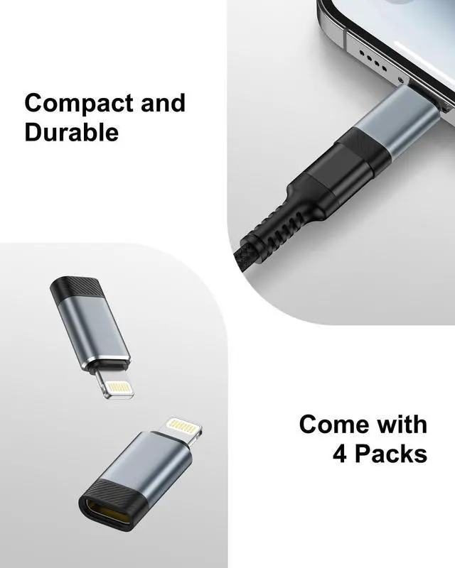 Alt view image 2 of 3 - USB C to Lightning Adapter 4 Pack, USB-C Female to Lightning Male Converter for iPhone 14 13 12 11 Pro Max Plus XR SE, Fast Charging & Data Sync Type C to Lightning Adapter for AirPods (No Audio/OTG)