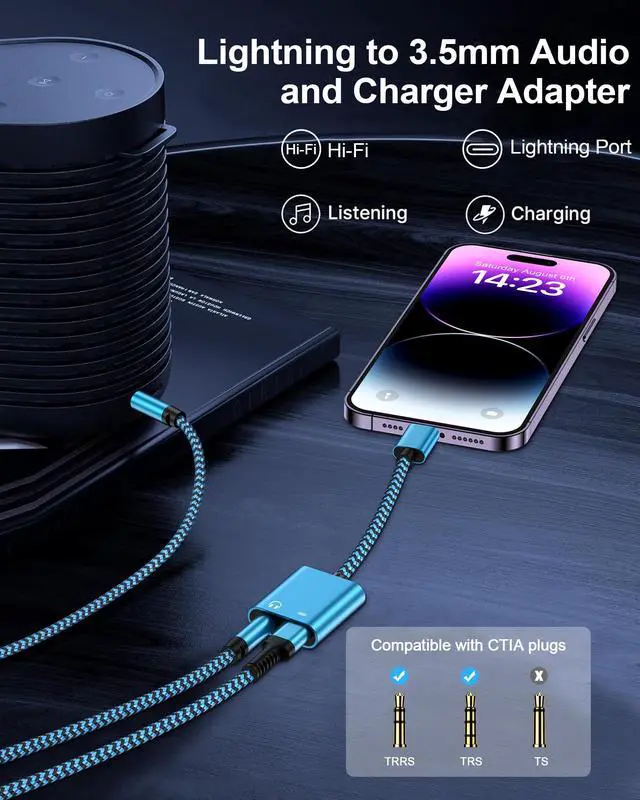 Alt view image 3 of 6 - iPhone Headphone Adapter with Charge 2-in-1 Lightning to 3.5mm Female Aux Audio Jack Dual Converter Mfi Certified Apple Dongle Splitter + Charger Adaptor for iPhone 14 Pro Max 13 12 11 XR XS iPad Mini