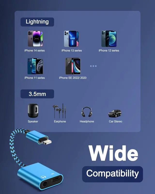 Alt view image 6 of 6 - iPhone Headphone Adapter with Charge 2-in-1 Lightning to 3.5mm Female Aux Audio Jack Dual Converter Mfi Certified Apple Dongle Splitter + Charger Adaptor for iPhone 14 Pro Max 13 12 11 XR XS iPad Mini