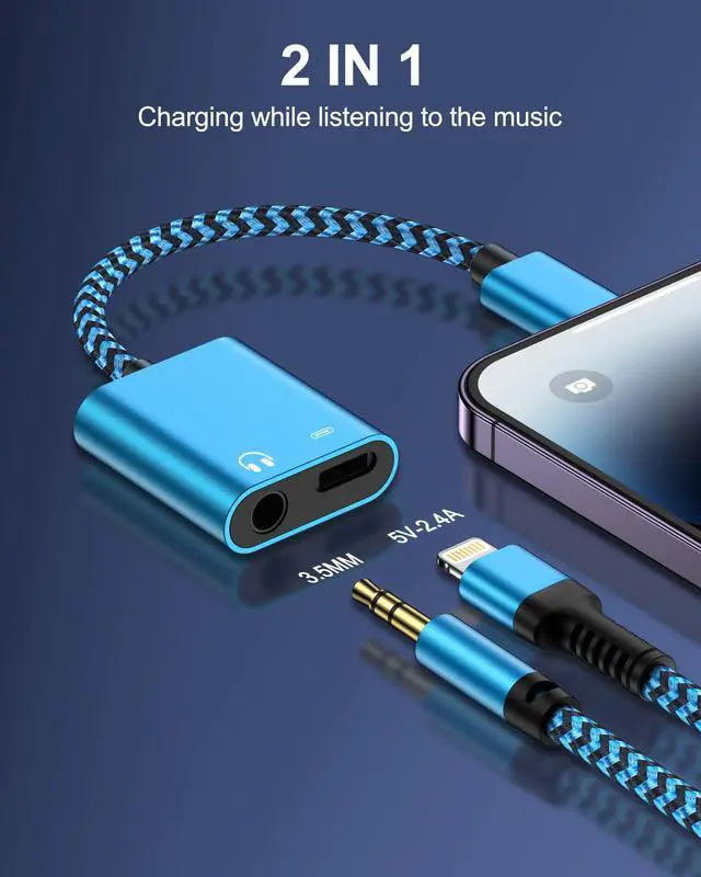 Alt view image 2 of 6 - iPhone Headphone Adapter with Charge 2-in-1 Lightning to 3.5mm Female Aux Audio Jack Dual Converter Mfi Certified Apple Dongle Splitter + Charger Adaptor for iPhone 14 Pro Max 13 12 11 XR XS iPad Mini