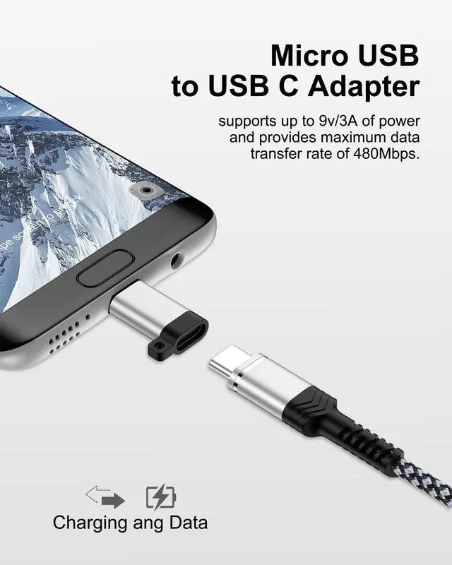 Alt view image 2 of 7 - Micro USB to USB C Adapter, 2-Pack Type C Female to Micro USB Male Converter, USB C to Micro USB Adapter Fast Charging & Data Sync Compatible with Galaxy S7 Edge, S6, Nexus, Kindle, PS4, and More