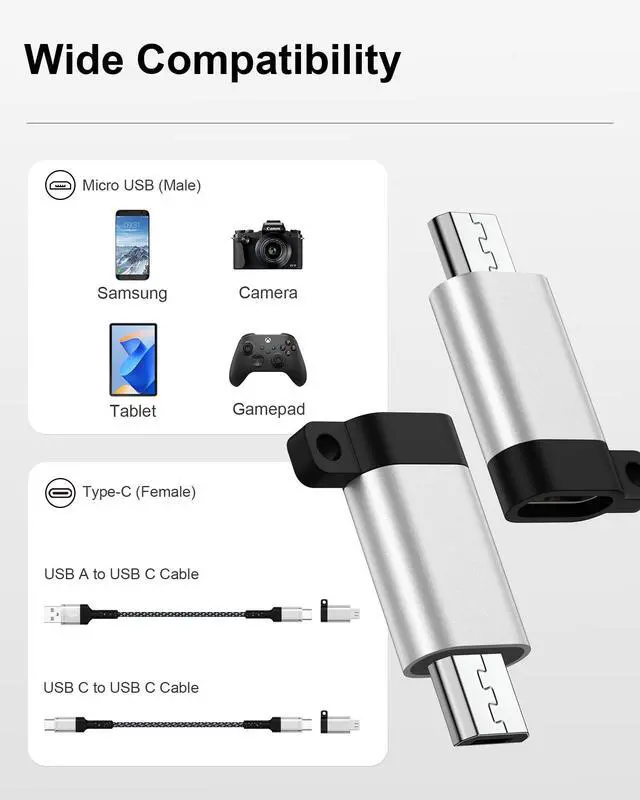 Alt view image 7 of 7 - Micro USB to USB C Adapter, 2-Pack Type C Female to Micro USB Male Converter, USB C to Micro USB Adapter Fast Charging & Data Sync Compatible with Galaxy S7 Edge, S6, Nexus, Kindle, PS4, and More