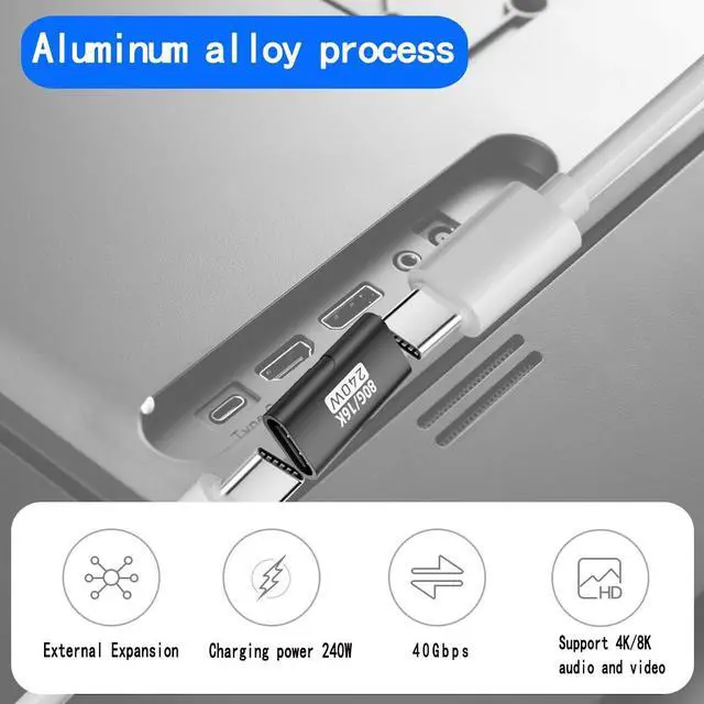 Alt view image 4 of 5 - USB C Female to Female Adapter Type C Coupler with PD 240W 40 Gbps 8K/60hz Video Compatible for Thunderbolt 4/3, MacBook Pro/Air, Laptop, Tablet, Phone