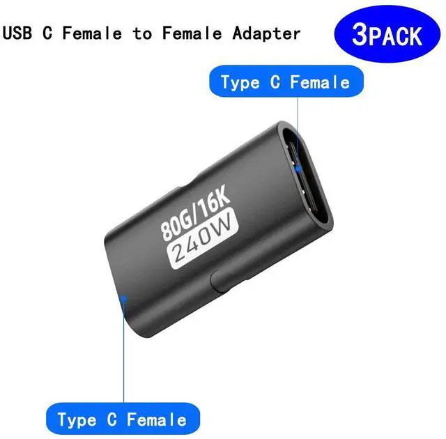 Alt view image 2 of 5 - USB C Female to Female Adapter Type C Coupler with PD 240W 40 Gbps 8K/60hz Video Compatible for Thunderbolt 4/3, MacBook Pro/Air, Laptop, Tablet, Phone