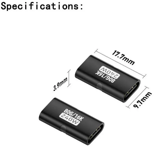 Alt view image 3 of 5 - USB C Female to Female Adapter Type C Coupler with PD 240W 40 Gbps 8K/60hz Video Compatible for Thunderbolt 4/3, MacBook Pro/Air, Laptop, Tablet, Phone