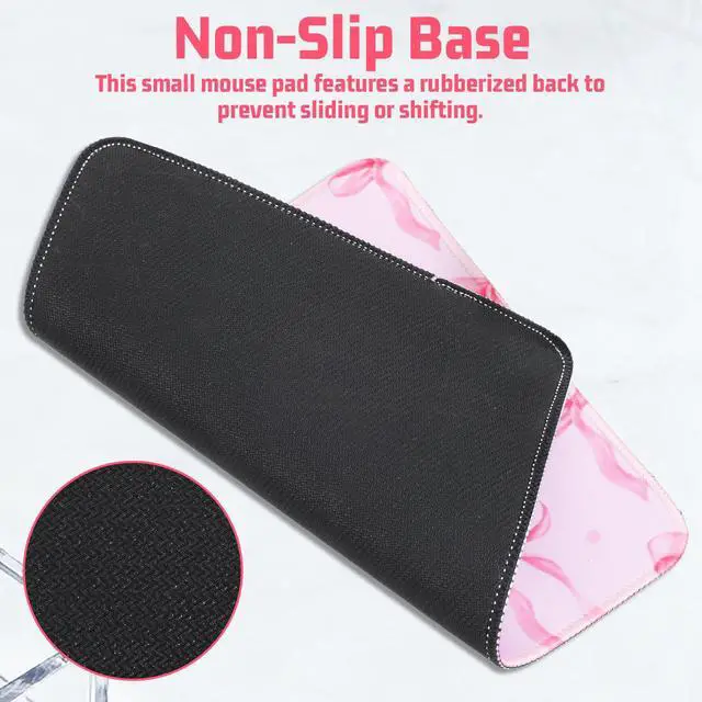 Alt view image 3 of 6 - Bow Mouse Pad, 10 x 8 Inch Square Computer Mouse Pad Small Mouses Pads with Non-Slip Rubber Base Cute Kawaii Mouses Pads Washable Mouse-Mat for Laptop Home Office Gaming Working (Pink)