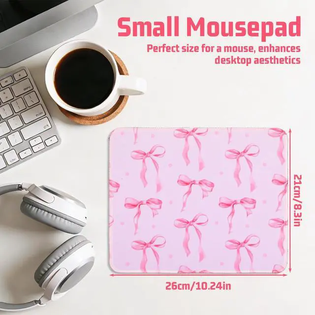 Alt view image 2 of 6 - Bow Mouse Pad, 10 x 8 Inch Square Computer Mouse Pad Small Mouses Pads with Non-Slip Rubber Base Cute Kawaii Mouses Pads Washable Mouse-Mat for Laptop Home Office Gaming Working (Pink)