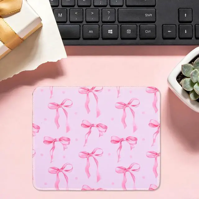 Alt view image 5 of 6 - Bow Mouse Pad, 10 x 8 Inch Square Computer Mouse Pad Small Mouses Pads with Non-Slip Rubber Base Cute Kawaii Mouses Pads Washable Mouse-Mat for Laptop Home Office Gaming Working (Pink)