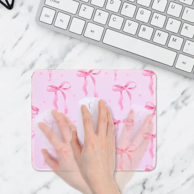 Alt view image 4 of 6 - Bow Mouse Pad, 10 x 8 Inch Square Computer Mouse Pad Small Mouses Pads with Non-Slip Rubber Base Cute Kawaii Mouses Pads Washable Mouse-Mat for Laptop Home Office Gaming Working (Pink)