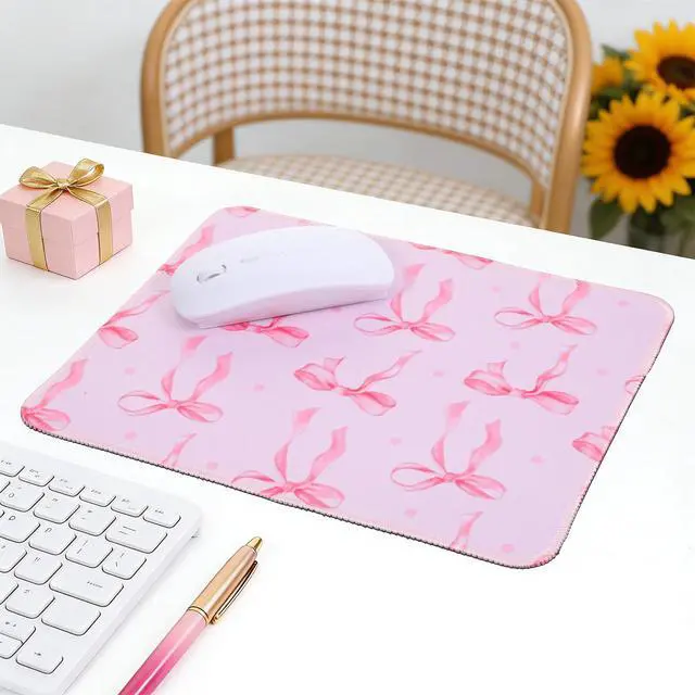 Alt view image 6 of 6 - Bow Mouse Pad, 10 x 8 Inch Square Computer Mouse Pad Small Mouses Pads with Non-Slip Rubber Base Cute Kawaii Mouses Pads Washable Mouse-Mat for Laptop Home Office Gaming Working (Pink)