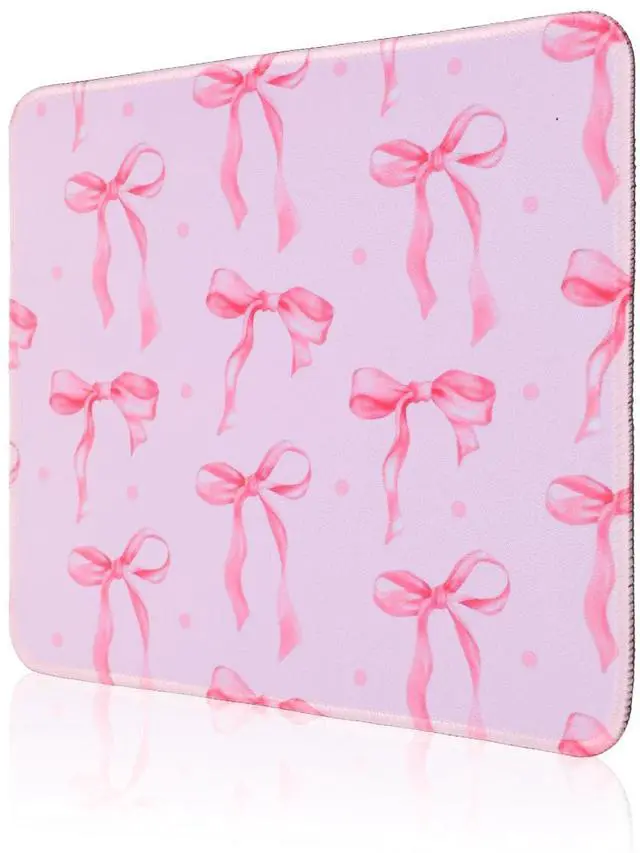 Main image of Bow Mouse Pad, 10 x 8 Inch Square Computer Mouse Pad Small Mouses Pads with Non-Slip Rubber Base Cute Kawaii Mouses Pads Washable Mouse-Mat for Laptop Home Office Gaming Working (Pink)