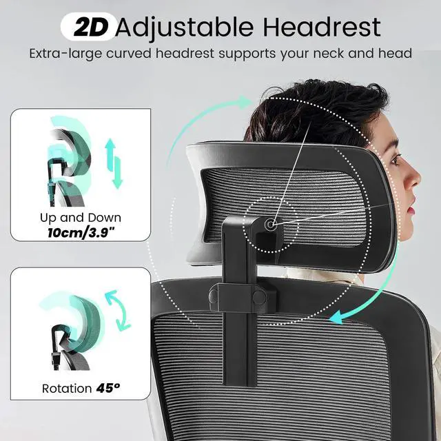 Alt view image 4 of 7 - Ergonomic Office Chair, 400 LBS Computer Chairs with Adjustable Lumbar Support, Breathable Mesh Desk Chair Ergonomic with Thickened Cushion, Comfy Home Office Desk Chair (Black)