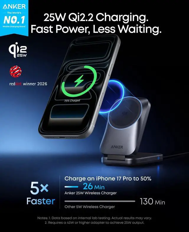 Main image of Prime 3-in-1 Charging Station, AirCool Wireless Charger, 25W Qi2.2-Certified Palm-Sized Foldable MagSafe Charger Compatible with iPhone 17, Apple Watch, AirPods (Non-Battery, with Adapter)