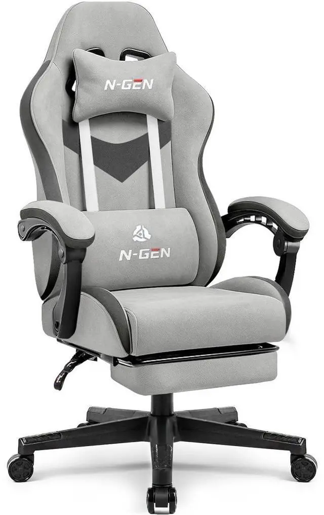 Main image of Video Gaming Chair with Footrest Lumbar Support for Home Office High Back Recliner Height Adjustable Ergonomic Comfy Fabric Computer Desk Chair (Grey)