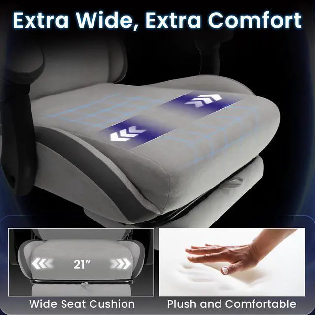 Alt view image 3 of 7 - Video Gaming Chair with Footrest Lumbar Support for Home Office High Back Recliner Height Adjustable Ergonomic Comfy Fabric Computer Desk Chair (Grey)