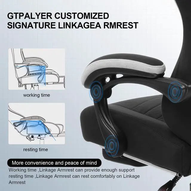 Alt view image 5 of 7 - Gaming Chair, Computer Office Chair with Pocket Spring Cushion, Linkage Armrests and Footrest, High Back Ergonomic Computer Chair with Lumbar Support Task Chair with Footrest(Black)
