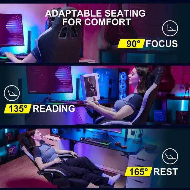 Alt view image 4 of 7 - Gaming Chair, Computer Office Chair with Pocket Spring Cushion, Linkage Armrests and Footrest, High Back Ergonomic Computer Chair with Lumbar Support Task Chair with Footrest(Black)