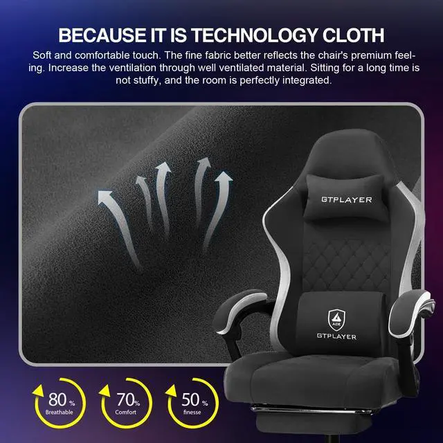 Alt view image 6 of 7 - Gaming Chair, Computer Office Chair with Pocket Spring Cushion, Linkage Armrests and Footrest, High Back Ergonomic Computer Chair with Lumbar Support Task Chair with Footrest(Black)
