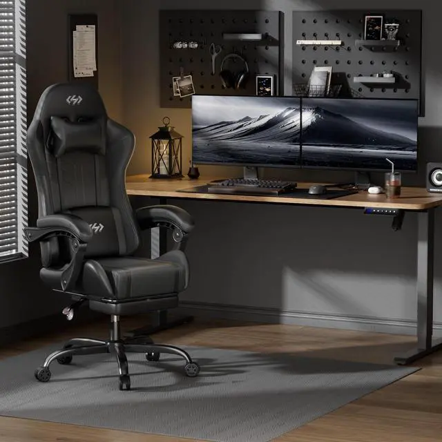 Main image of Gaming Chair, Ergonomic Video Game Seat with 360° Swivel & Lumbar Massage, Computer Chair PU Leather Cushion for Adults Home/Office Use (Black)