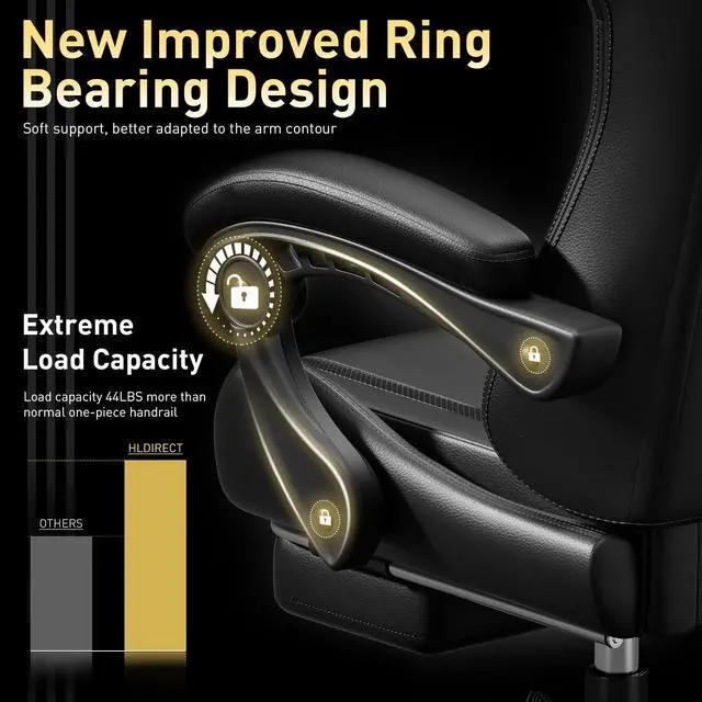 Alt view image 4 of 5 - Gaming Chair, Ergonomic Video Game Seat with 360° Swivel & Lumbar Massage, Computer Chair PU Leather Cushion for Adults Home/Office Use (Black)